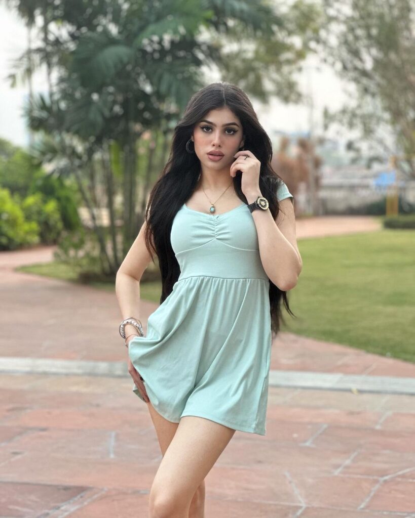 Rira Arora Instagram influencer in light green skirt