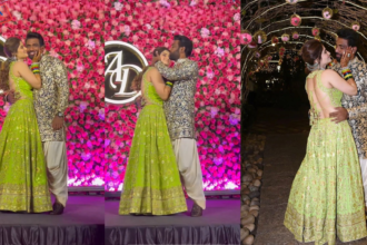 In Green Beautiful Lehenga Bride Aarti Kissed Groom