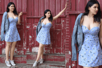 Mannara Chopra Enthralls Fans With Blue Floral Dress
