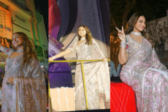 Sonakshi Sinha Style In Shining Saree Riding On Car