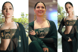 Tamannaah Bhatia Green Georgette Saree-Busty blouse