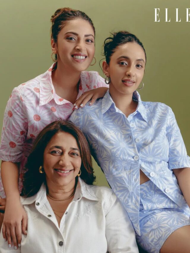 Mother-daughter trio Akansha Ranjan, Anushka Ranjan and Anu Ranjan on the cover page of ELLE India