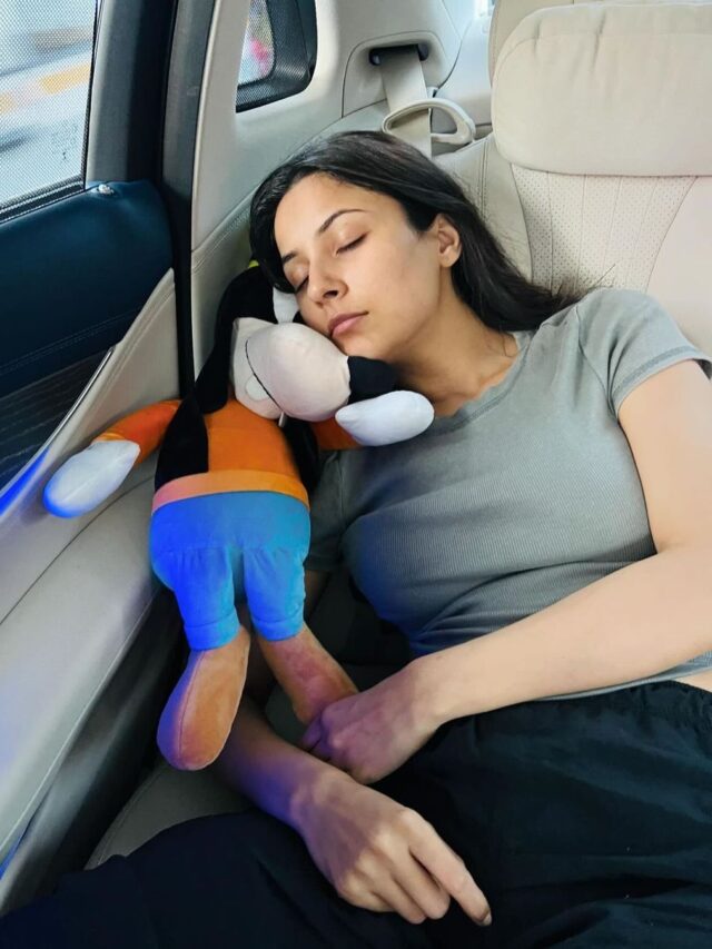 Shehnaaz Gill takes a break and snoozes with her Goofy
