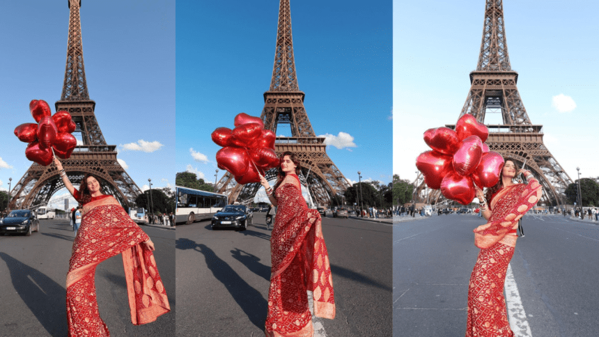 Aarti Singh In PRETTY Saree In Front Of Eiffel Tower