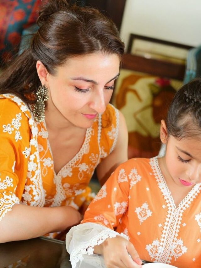 In Orange Salwar Suit Soha Ali Khan Celebrating EID with her daughter Inaaya