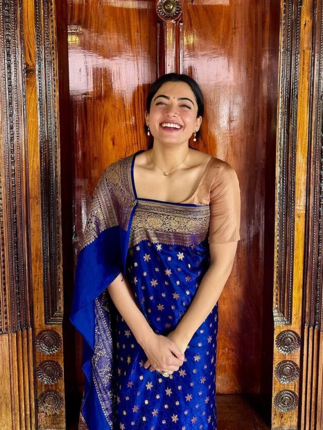 Rashmika Mandanna Attends Childhood Friend’s Wedding In Kodagu In Beautiful Blue Saree