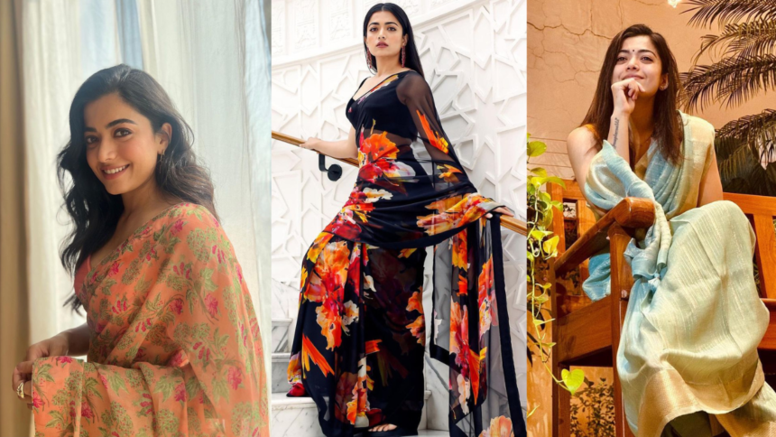 Office Looks Of Rashmika Mandanna In Trending Sarees