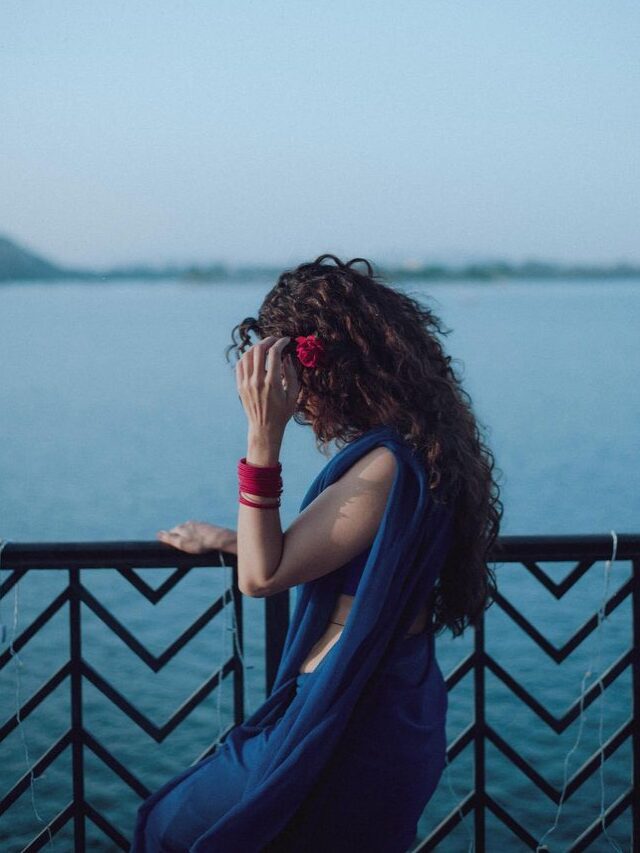 Taapsee Pannu Slaying In Blue Saree With Rose In Hair