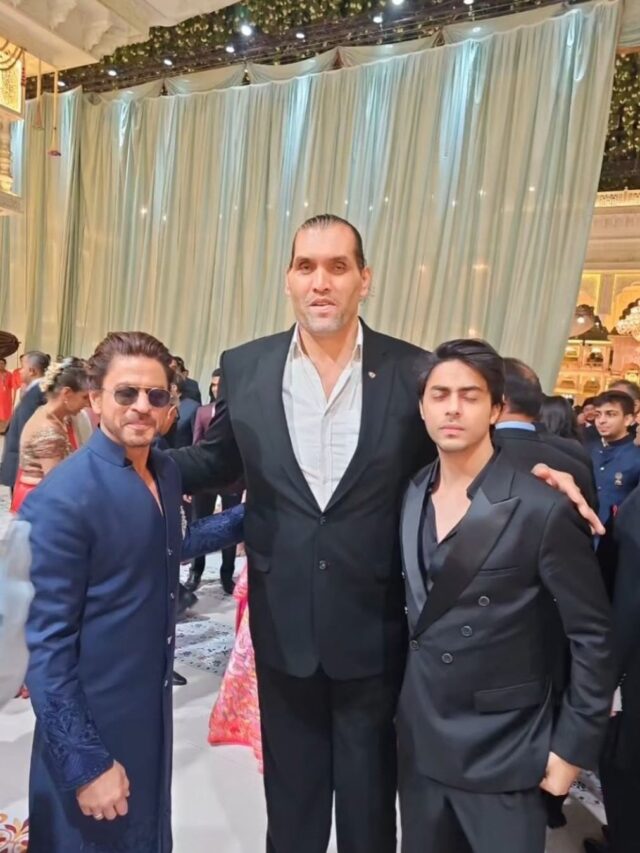 Shah Rukh Khan, Aryan Khan with The Great Khali in one frame at Anant Radhika Wedding celebrations