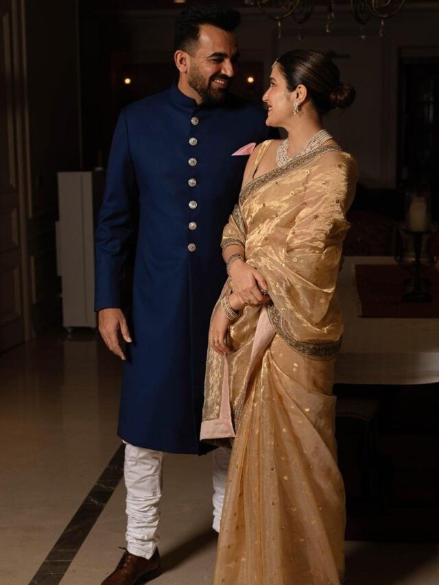 Beautiful couple Zaheer khan and Sagarika ghatge in regal attire!