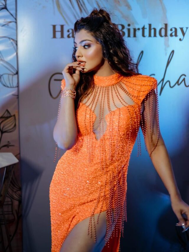 Akanksha Puri Shared Glamorous Snaps In Orange Thigh Slit Outfit as Birthday glam mode ON