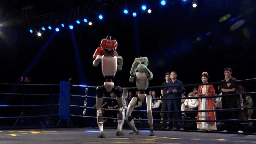 A powerful boxing match between robots took place in China