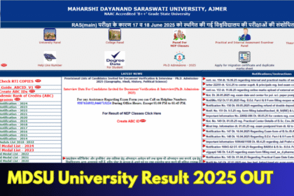 MDSU University result 2025 released for UG and PG courses