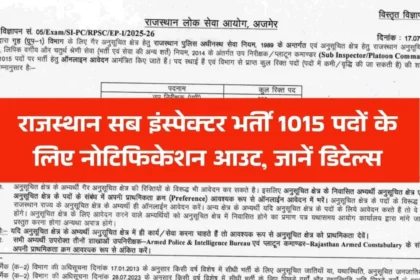 RPSC SI भर्ती 2025: आज से शुरू हुई पंजीकरण प्रक्रिया — 1,015 उप निरीक्षक (Sub-Inspector) पदों के लिए