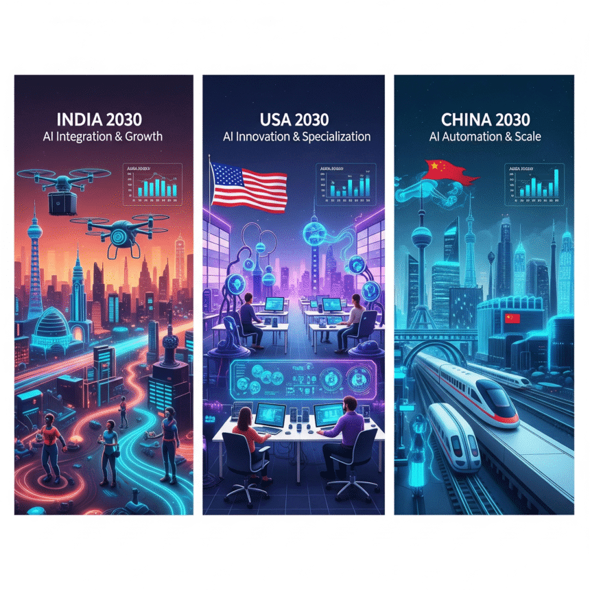 AI Jobs Future – India vs USA vs China 2030