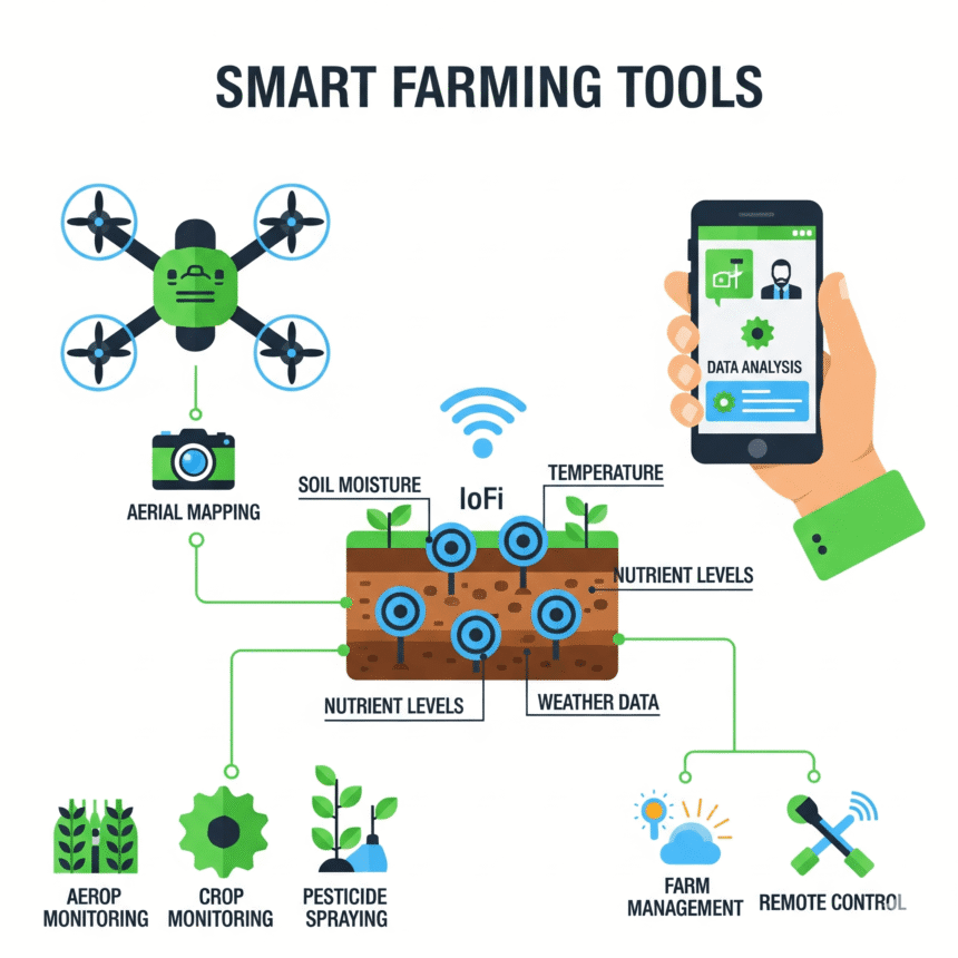 Smart Farming Tools – Drones, IoT Sensors और Mobile Apps