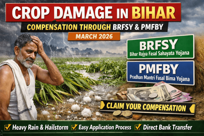 बिहार में बारिश और ओलावृष्टि से फसल नुकसान हुआ। जानें BRFSY और PMFBY के तहत मुआवज़ा पाने का आसान तरीका, स्टेप-बाय-स्टेप गाइड।