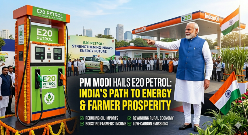 PM Modi ने E20 पेट्रोल की सराहना की: भारत का तेल संकट और किसानों के लिए फायदे