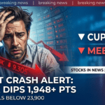 Sensex 1,948+ pts गिरा, Nifty 50 23,900 से नीचे — Cupid & Meesho के शेयर चर्चा में