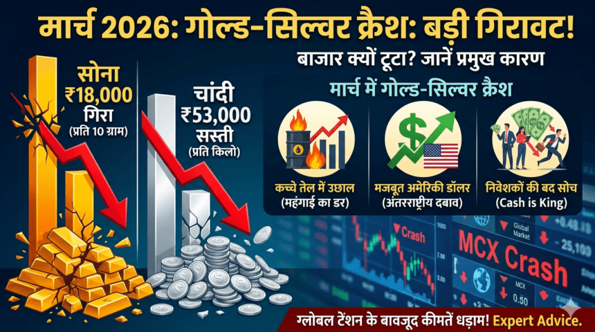 मार्च में गोल्ड-सिल्वर क्रैश: चांदी ₹53,000 सस्ती, सोना ₹18,000 गिरा