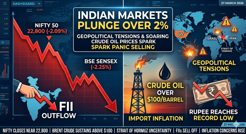 भारतीय शेयर बाजार में 2% से अधिक गिरावट — भू‑राजनीतिक तनाव और कच्चे तेल की बढ़ती कीमतों का असर