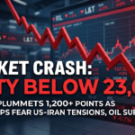 शॉर्ट डाउन: Sensex 1,200+ अंक लुढ़का, Nifty50 23,000 के नीचे — लार्ज‑कैप शेयरों में बेचैनी
