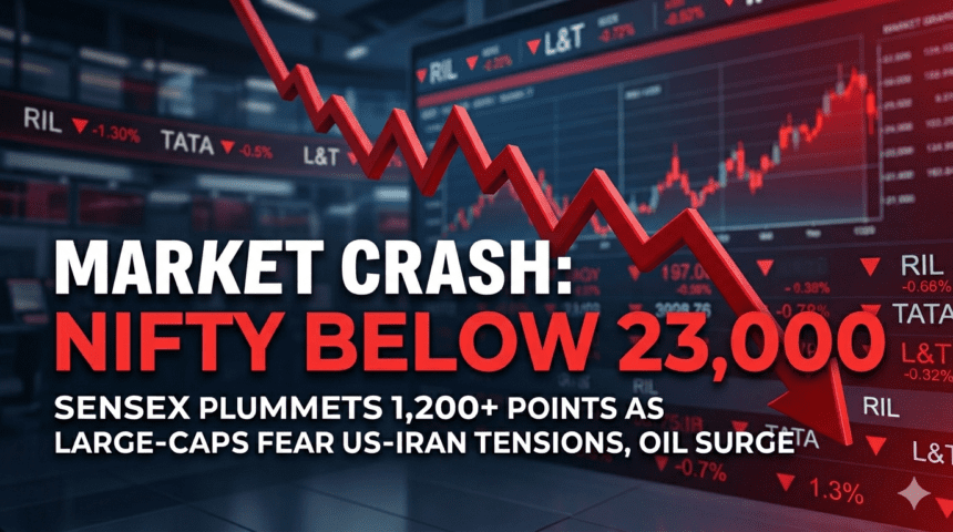 शॉर्ट डाउन: Sensex 1,200+ अंक लुढ़का, Nifty50 23,000 के नीचे — लार्ज‑कैप शेयरों में बेचैनी