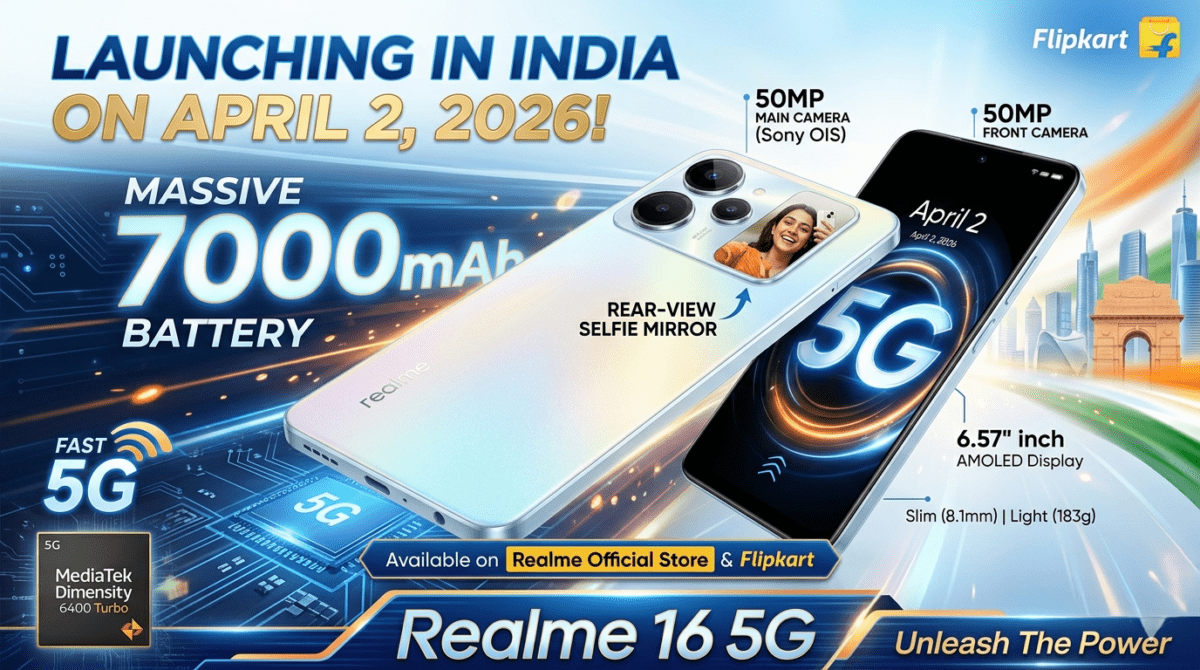 Realme 16 5G भारत लॉन्च: 7000 mAh बैटरी और Selfie Mirror के साथ
