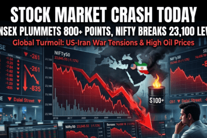 शेयर बाजार आज: Nifty50 23,100 के नीचे खुला, Sensex 800+ अंक लुढ़का — US‑Iran युद्ध और तेल कीमतें दबाव में