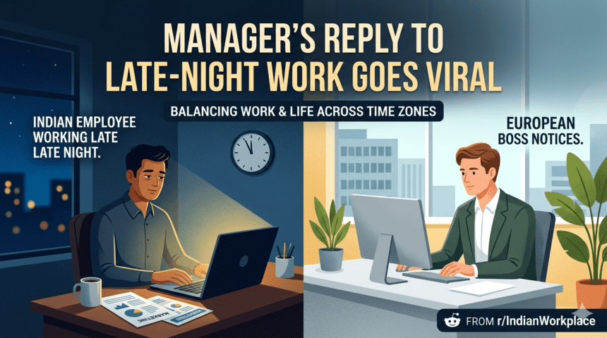 यूरोपीय बॉस का संदेश भारतीय कर्मचारी को देर रात काम करते हुए