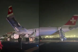 delhi-airport-swiss-flight-incident-passengers-discharged-engine-issue-hindi