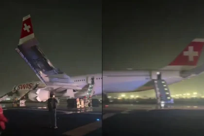 delhi-airport-swiss-flight-incident-passengers-discharged-engine-issue-hindi