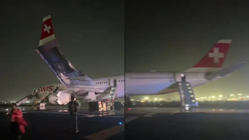 delhi-airport-swiss-flight-incident-passengers-discharged-engine-issue-hindi