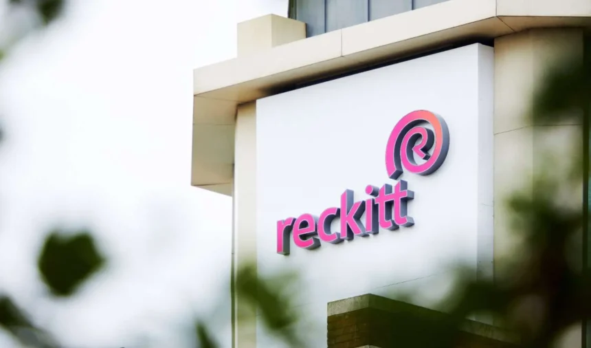 Reckitt logo on building exterior.