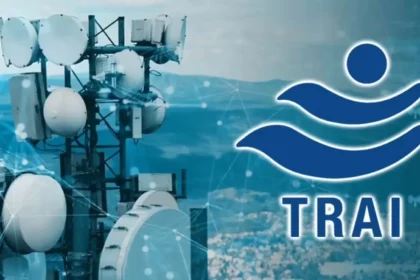 Telecom tower with TRAI logo displayed.
