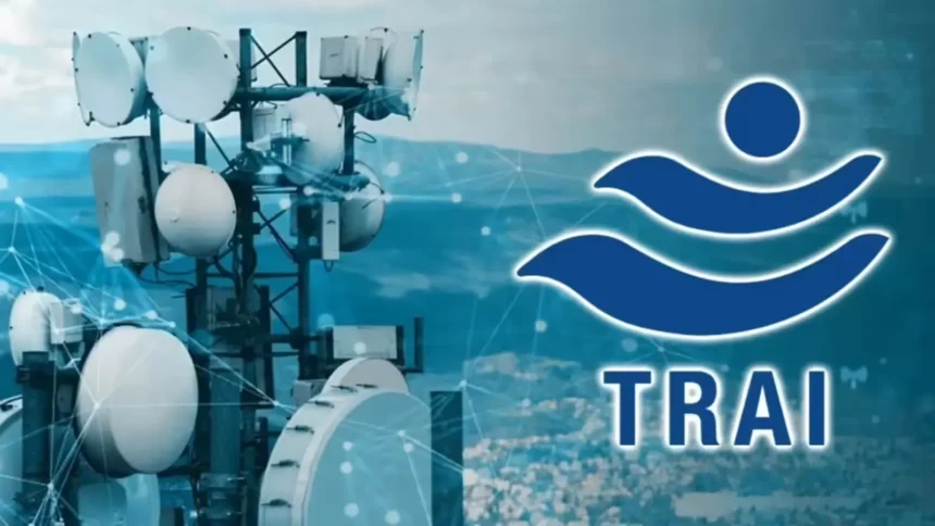 Telecom tower with TRAI logo displayed.