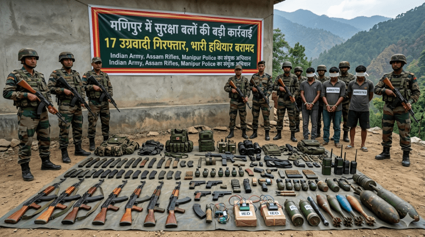 मणिपुर में सुरक्षा बलों की बड़ी कार्रवाई: 17 उग्रवादी गिरफ्तार