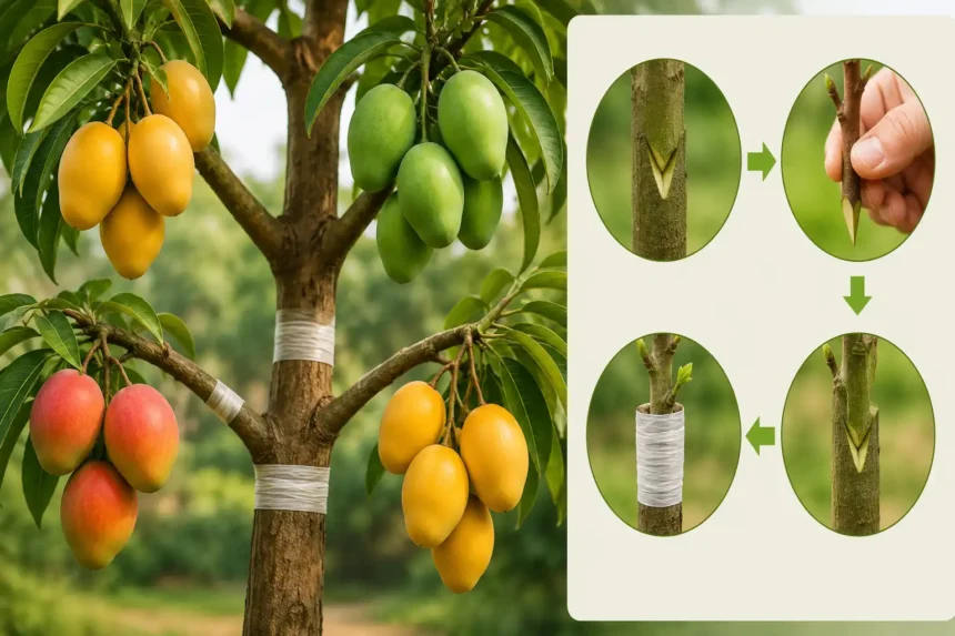 grafting-technique-mango-tree-multiple-varieties-fruits-hindi