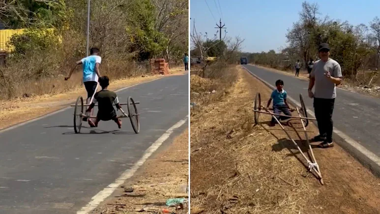 sachin-tendulkar-village-kids-jugaad-car-viral-video-hindi