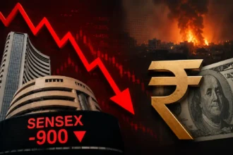 share-market-crash-sensex-falls-900-points-rupee-all-time-low-middle-east-war