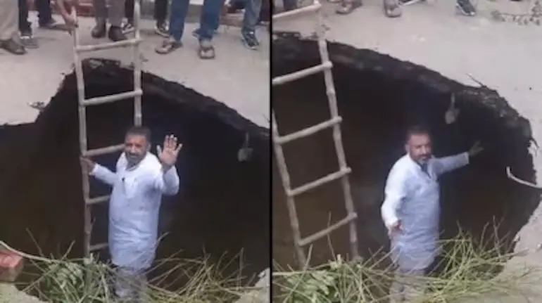 agra-road-cave-in-sp-leader-nitin-kohli-video-viral