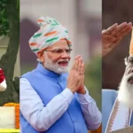 # PM Modi Pagdi 2026: लाल किले पर लाल पगड़ी में दिखे पीएम मोदी, 2014 से अब तक के खास पगड़ी लुक ## PM Modi Pagdi 2026: प्रधानमंत्री नरेंद्र मोदी के स्वतंत्रता दिवस भाषण के साथ हर साल उनके पहनावे और खास तौर पर उनकी पगड़ी की भी चर्चा होती है। 2014 में प्रधानमंत्री बनने के बाद से अब तक उनके साफे और पगड़ी के रंग, डिजाइन और स्टाइल में भारत की अलग-अलग लोक परंपराओं और सांस्कृतिक विविधताओं की झलक देखने को मिली है। 2026 में भी उन्होंने लाल किले की प्राचीर से देश को संबोधित करते हुए एक खास लाल टाई-एंड-डाई साफा पहना। भारत के 80वें स्वतंत्रता दिवस के मौके पर प्रधानमंत्री नरेंद्र मोदी ने लाल किले की प्राचीर से राष्ट्र को संबोधित किया। इस दौरान उनके भाषण के साथ उनका पारंपरिक लुक भी लोगों के बीच चर्चा का विषय बना। पीएम मोदी इस बार लाल रंग के आकर्षक टाई-एंड-डाई साफे में नजर आए। उन्होंने सफेद कुर्ता-पायजामा के साथ भूरे रंग की जैकेट पहनी थी। जैकेट की जेब पर तिरंगे रंग का पॉकेट स्क्वायर उनके लुक में देशभक्ति का रंग जोड़ रहा था। प्रधानमंत्री के स्वतंत्रता दिवस के परिधान में पगड़ी या साफा पिछले कई वर्षों से एक खास पहचान बन चुका है। हर साल उनके साफे का रंग, डिजाइन और बांधने का अंदाज अलग दिखाई देता है। कई मौकों पर इनमें राजस्थान, गुजरात और देश के अन्य हिस्सों की पारंपरिक लोक कलाओं की झलक भी नजर आई है। आइए तस्वीरों के जरिए जानते हैं 2014 से 2026 तक स्वतंत्रता दिवस पर पीएम मोदी के खास पगड़ी लुक के बारे में। ## 2026: लाल टाई-एंड-डाई साफे में नजर आए पीएम मोदी 2026 के स्वतंत्रता दिवस पर प्रधानमंत्री नरेंद्र मोदी ने लाल रंग का आकर्षक टाई-एंड-डाई साफा पहना। इसमें लाल, हरे और सफेद रंगों के खूबसूरत पैटर्न दिखाई दिए। साफे का लंबा सिरा पीछे की ओर लहराता हुआ नजर आया, जिसने उनके लुक को और खास बनाया। उन्होंने सफेद कुर्ता-पायजामा के साथ भूरे रंग की जैकेट पहनी थी। जैकेट की जेब पर तिरंगे रंग का पॉकेट स्क्वायर उनके पारंपरिक पहनावे में राष्ट्रीय भावना को दर्शाता नजर आया। **(Image Source: PTI)** ## 2025: गहरे भगवा रंग की शाही पगड़ी 2025 के स्वतंत्रता दिवस समारोह में पीएम मोदी गहरे भगवा रंग की पगड़ी में नजर आए। पगड़ी का रंग काफी प्रभावशाली था और इसमें तिरंगे रंगों का संयोजन भी देखने को मिला। भगवा साफे के साथ पारंपरिक पोशाक ने उनके लुक को अलग पहचान दी। स्वतंत्रता दिवस समारोह के दौरान पीएम मोदी की यह पगड़ी भी आकर्षण का केंद्र रही। **(Image Source: PTI)** ## 2024: भगवा-हरे रंग की पगड़ी 2024 में प्रधानमंत्री नरेंद्र मोदी ने भगवा और हरे रंग के संयोजन वाली पगड़ी पहनी थी। इसके साथ उन्होंने नीले रंग की सदरी पहनी, जिससे पगड़ी के रंग और अधिक उभरकर दिखाई दे रहे थे। उनका यह पारंपरिक अंदाज स्वतंत्रता दिवस के मौके पर खूब चर्चा में रहा। पगड़ी के रंगों का संयोजन पीएम मोदी के पिछले कई स्वतंत्रता दिवस लुक से अलग नजर आया। ## 2023: बहुरंगी राजस्थानी बांधनी पगड़ी 2023 में पीएम मोदी ने बहुरंगी राजस्थानी बांधनी प्रिंट वाली पगड़ी पहनी। इसमें लाल, पीले, हरे और बैंगनी जैसे चटख रंगों का इस्तेमाल दिखाई दिया। इसके साथ उन्होंने काले रंग की जैकेट पहनी थी। रंग-बिरंगी पगड़ी में राजस्थान की लोक कला और सांस्कृतिक विरासत की झलक नजर आई। पीएम मोदी का यह साफा उनके स्वतंत्रता दिवस के सबसे रंगीन लुक में से एक रहा। **(Image Source: PTI)** ## 2022: तिरंगे रंगों वाली पगड़ी आजादी का अमृत महोत्सव और हर घर तिरंगा अभियान के दौर में 2022 का स्वतंत्रता दिवस बेहद खास था। इस मौके पर पीएम मोदी की पगड़ी भी देशभक्ति के रंग में नजर आई। उन्होंने तिरंगे रंगों वाली पगड़ी पहनी और इसके साथ नीले रंग की जैकेट का चुनाव किया। पगड़ी को बांधने का अलग अंदाज भी लोगों के बीच चर्चा में रहा। **(Image Source: PTI)** ## 2021: केसरी और लाल रंगों का खास पैटर्न देश के 75वें स्वतंत्रता दिवस पर प्रधानमंत्री मोदी ने केसरी और लाल रंगों के पैटर्न वाली पगड़ी पहनी। इसके साथ उन्होंने हल्के नीले रंग की जैकेट पहनी थी। पगड़ी का डिजाइन और उसका लंबा ट्रेल उनके पूरे लुक को खास बना रहा था। इसमें पश्चिमी भारत की पारंपरिक शैली की झलक दिखाई दी। **(Image Source: PTI)** ## 2020: कोरोना काल में सादगी भरा लुक 2020 का स्वतंत्रता दिवस कोरोना महामारी के बीच मनाया गया था। उस समय पीएम मोदी का लुक सादगी और संदेश दोनों के लिहाज से खास रहा। उन्होंने केसरिया रंग की पगड़ी पहनी, जिस पर क्रीम रंग का प्रिंट दिखाई दे रहा था। इसके साथ क्रीम रंग की जैकेट पहनी गई थी। महामारी के दौर में उनके गमछे ने भी लोगों का ध्यान खींचा। **(Image Source: PTI)** ## 2019: बहुरंगी राजस्थानी पगड़ी 2019 में लगातार दूसरी बार प्रधानमंत्री बनने के बाद लाल किले से स्वतंत्रता दिवस संबोधन के दौरान नरेंद्र मोदी ने बहुरंगी राजस्थानी पगड़ी पहनी। इसमें लाल, पीले और हरे रंगों के साथ खूबसूरत कढ़ाई और डिजाइन नजर आए। रंगीन साफे ने उनके पारंपरिक अंदाज को और आकर्षक बनाया। **(Image Source: PTI)** ## 2018: भगवा पगड़ी ने खींचा ध्यान 2018 के स्वतंत्रता दिवस पर पीएम मोदी भगवा रंग की पगड़ी में नजर आए। पगड़ी का रंग और पारंपरिक शैली उनके पहनावे की खास पहचान बनी। भगवा रंग भारतीय परंपरा और सांस्कृतिक प्रतीकों में खास महत्व रखता है। पीएम मोदी के इस लुक ने स्वतंत्रता दिवस समारोह में उनकी पारंपरिक शैली को अलग पहचान दी। **(Image Source: PTI)** ## 2017: लाल पगड़ी और क्रीम जैकेट का कॉम्बिनेशन 2017 में प्रधानमंत्री नरेंद्र मोदी ने लाल रंग की आकर्षक पगड़ी पहनी थी। इसके साथ उन्होंने क्रीम रंग की जैकेट पहनी। लाल पगड़ी और हल्के रंग की जैकेट का कॉम्बिनेशन काफी प्रभावशाली नजर आया। इस साल का साफा भी उनके पारंपरिक स्वतंत्रता दिवस लुक में खास रहा। ## 2016: गुलाबी-पीली बांधनी शैली 2016 में पीएम मोदी ने गुलाबी और पीले रंगों वाली टाई-एंड-डाई यानी बांधनी शैली की पगड़ी पहनी। इसमें कई रंगों का सुंदर मिश्रण और पारंपरिक डिजाइन दिखाई दिया। राजस्थान की लोक कला से प्रेरित यह साफा उस साल स्वतंत्रता दिवस समारोह के प्रमुख आकर्षणों में शामिल रहा। **(Image Source: PTI)** ## 2015: क्रिस-क्रॉस डिजाइन वाली राजस्थानी पगड़ी 2015 के स्वतंत्रता दिवस पर प्रधानमंत्री ने क्रिस-क्रॉस डिजाइन वाली राजस्थानी शैली की पगड़ी चुनी। इसमें पीले रंग के साथ लाल और गहरे हरे रंग की धारियां दिखाई देती थीं। उन्होंने खादी सिल्क कुर्ते के साथ नेहरू जैकेट पहनी थी। रंगीन पगड़ी के साथ उनका यह पारंपरिक पहनावा काफी आकर्षक नजर आया। **(Image Source: PTI)** ## 2014: प्रधानमंत्री के रूप में पहला पगड़ी लुक 2014 में प्रधानमंत्री नरेंद्र मोदी ने अपने पहले स्वतंत्रता दिवस समारोह में पारंपरिक राजस्थानी बंधेज पगड़ी पहनी थी। यह लाल और हरे रंग के आकर्षक संयोजन वाली पगड़ी थी। इसका लंबा सिरा पीछे की ओर लटक रहा था और पगड़ी ने उनके पहले स्वतंत्रता दिवस लुक को खास पहचान दी। 2014 के इसी अंदाज के बाद स्वतंत्रता दिवस पर पीएम मोदी की पगड़ी हर साल लोगों की नजरों में रहने लगी। ## हर साल अलग पगड़ी, दिखती है भारत की सांस्कृतिक विविधता 2014 से 2026 तक प्रधानमंत्री नरेंद्र मोदी के स्वतंत्रता दिवस के पगड़ी लुक पर नजर डालें तो इसमें रंगों और डिजाइनों की काफी विविधता दिखाई देती है। कहीं राजस्थानी बांधनी और बंधेज की झलक मिलती है तो कहीं तिरंगे रंगों का इस्तेमाल नजर आता है। यही वजह है कि स्वतंत्रता दिवस पर पीएम मोदी का पहनावा उनके भाषण के साथ सोशल मीडिया और खबरों में भी चर्चा का विषय बन जाता है। 2026 में लाल टाई-एंड-डाई साफे के साथ उनका लुक भी इसी परंपरा का हिस्सा रहा। pm-modi-pagdi-2026-2014-se-2026-tak-pagdi-look