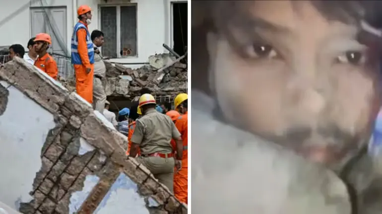 delhi-pg-building-collapse-student-trapped-video-help
